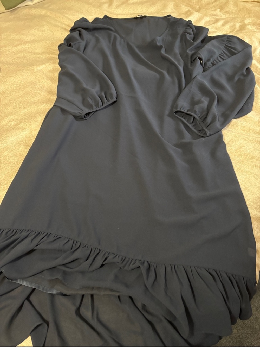 RW&CO. Navy Shift Lined Dress with Puff Sleeves